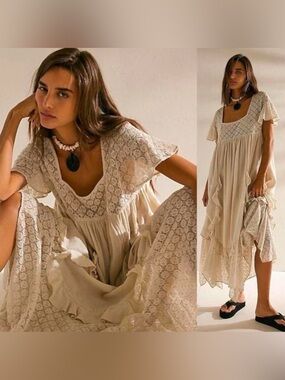Free People Bring The Romance Midi Dress Neutral Size Large